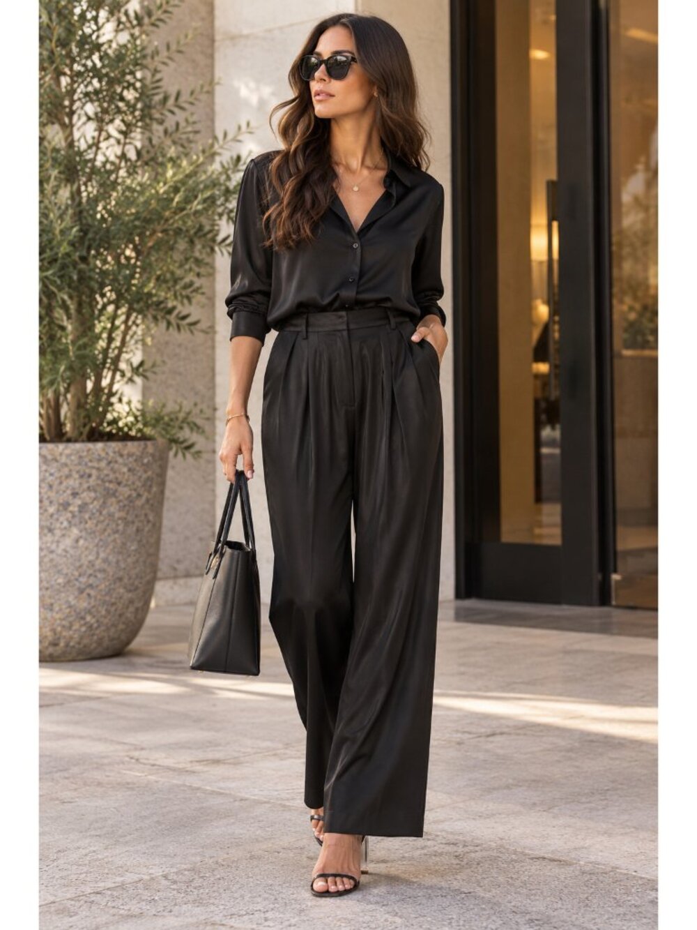 Bardot Lena Pin Tuck Pant Womens Dress Trousers Wide Leg Ankle Designer Satin XS